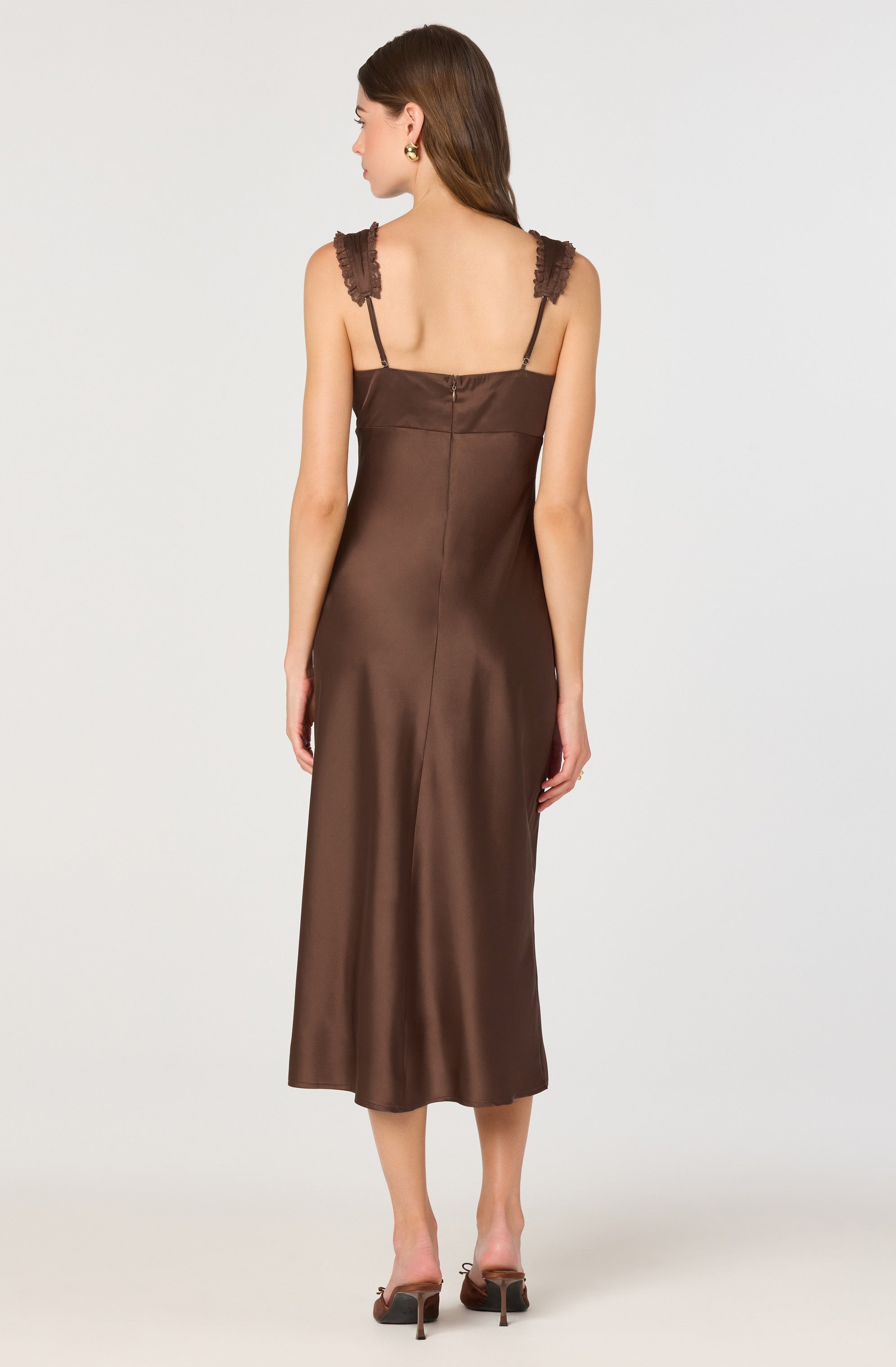 Lace Trim Satin Slip Midi Dress