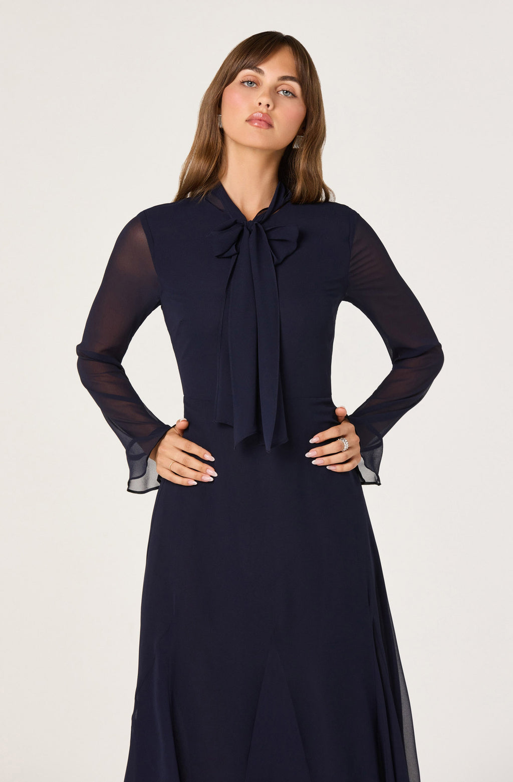 Tie Neck Midi Dress