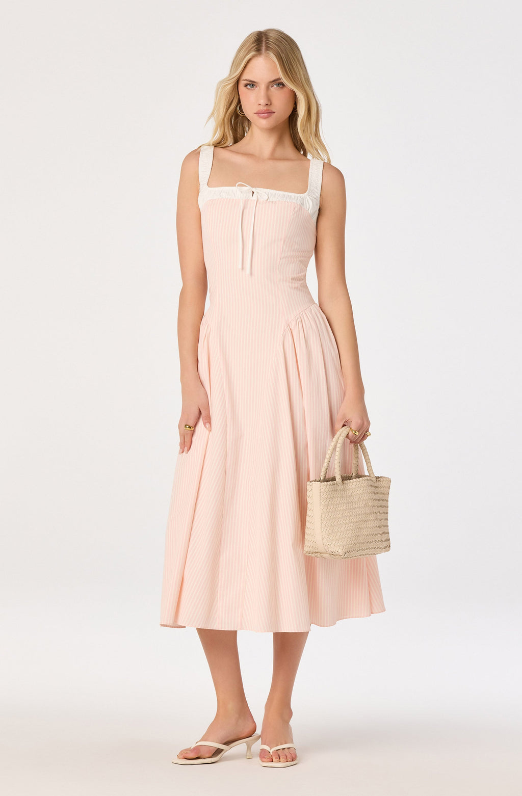 Hazel Striped Drop-Waist Midi Dress