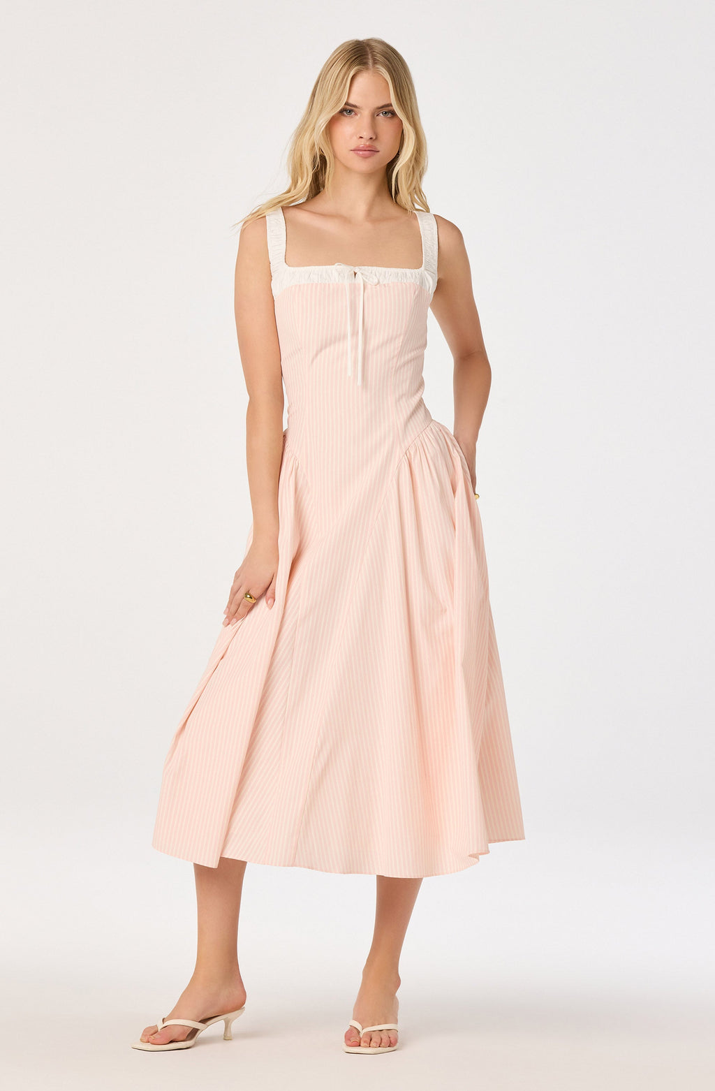 Hazel Striped Drop-Waist Midi Dress
