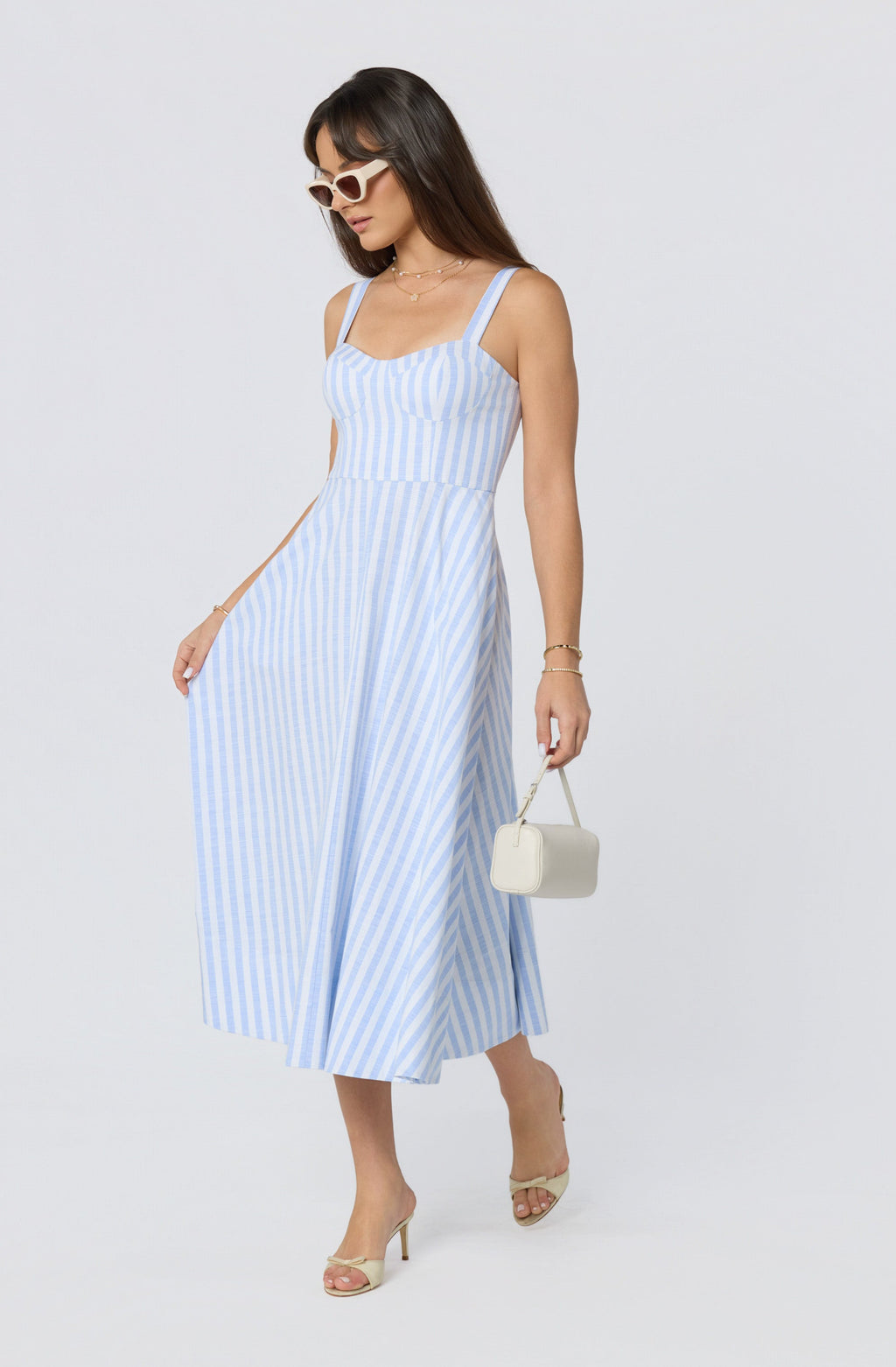Isabela Striped Sweetheart Midi Dress