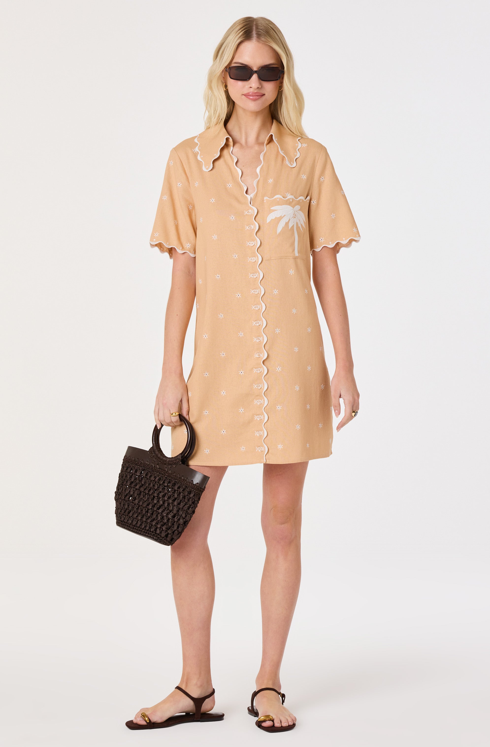 Noelle Eyelet Palm Tree Mini Dress