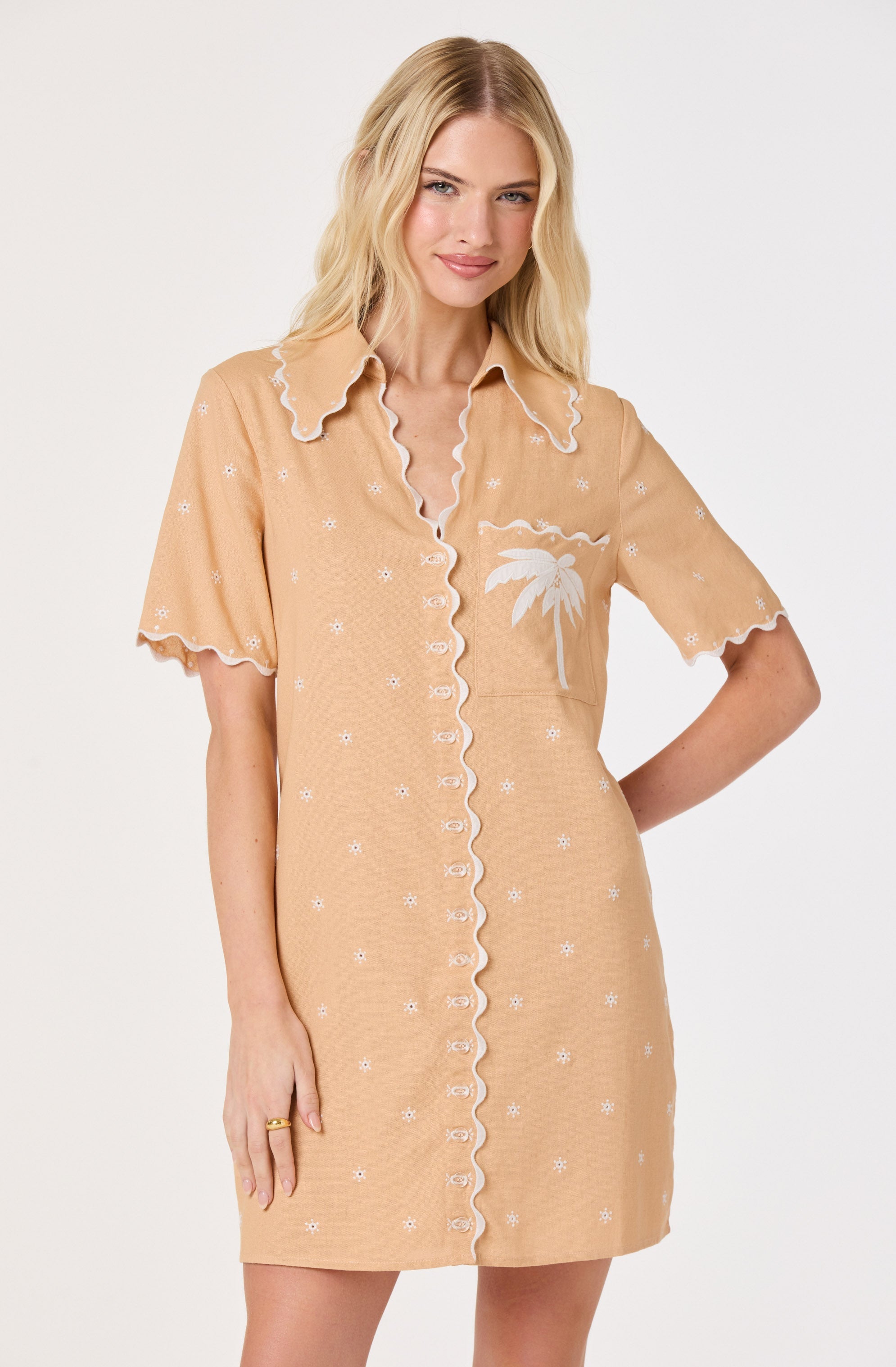 Noelle Eyelet Palm Tree Mini Dress