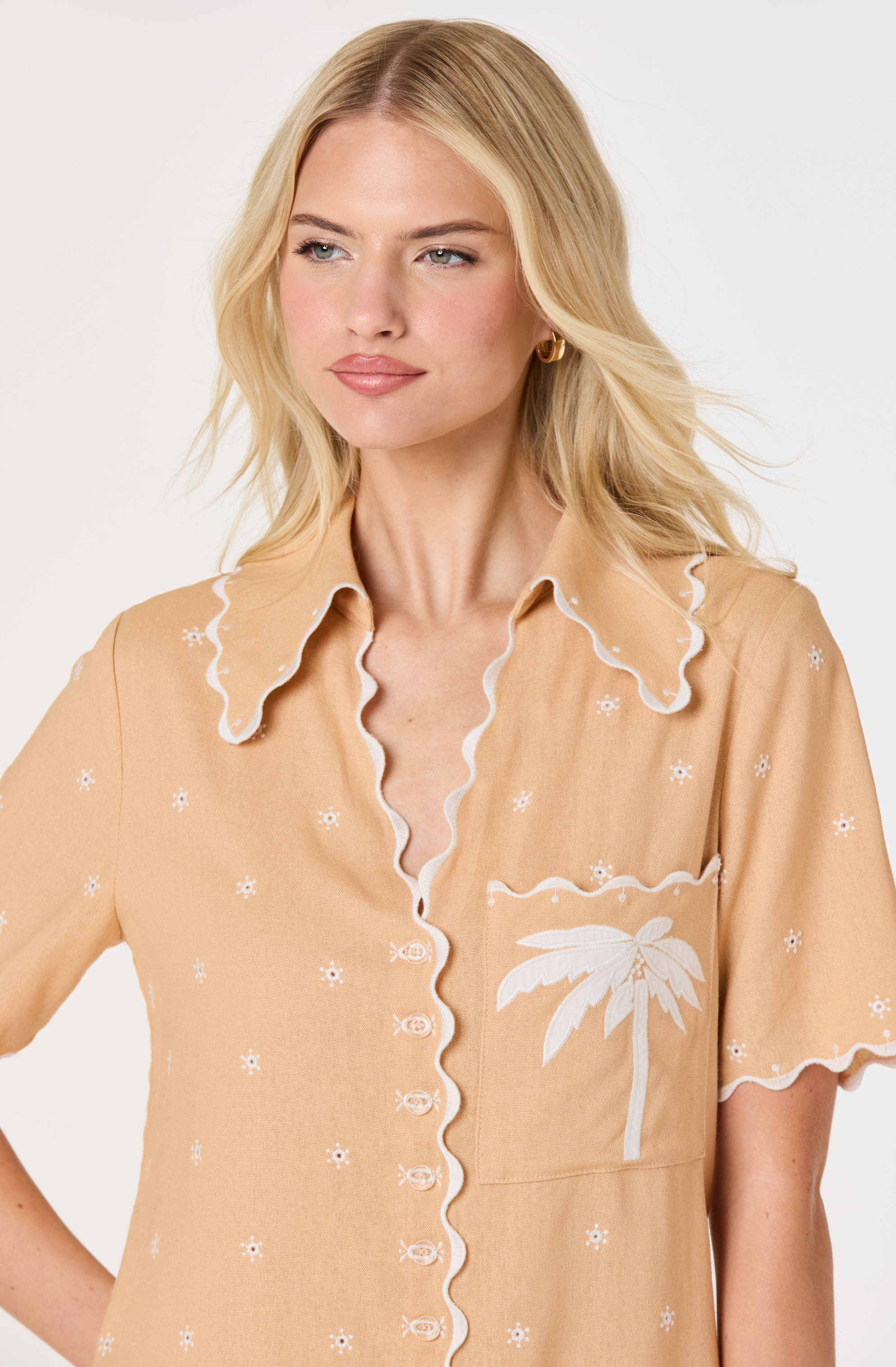 Noelle Eyelet Palm Tree Mini Dress