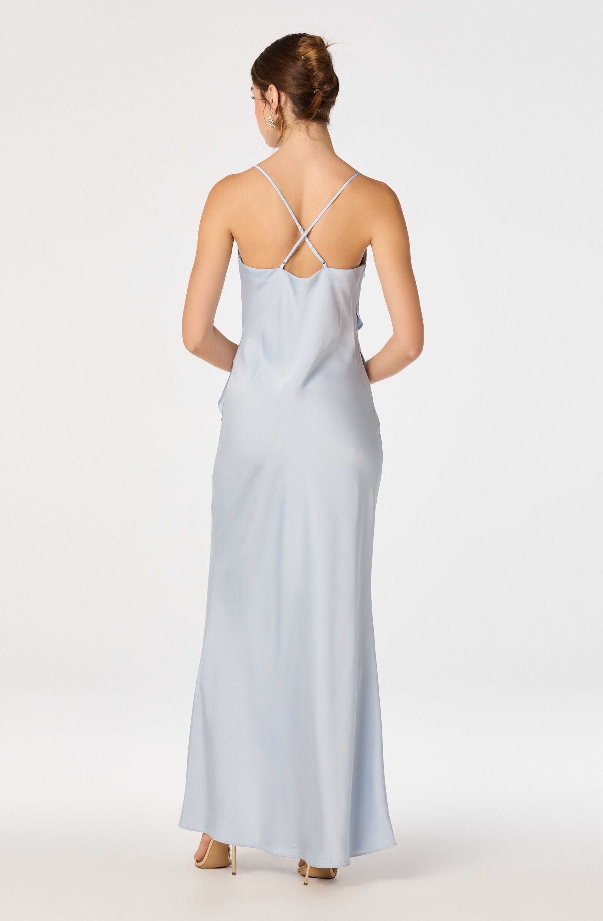 Adelina Satin Ruffle Maxi Dress