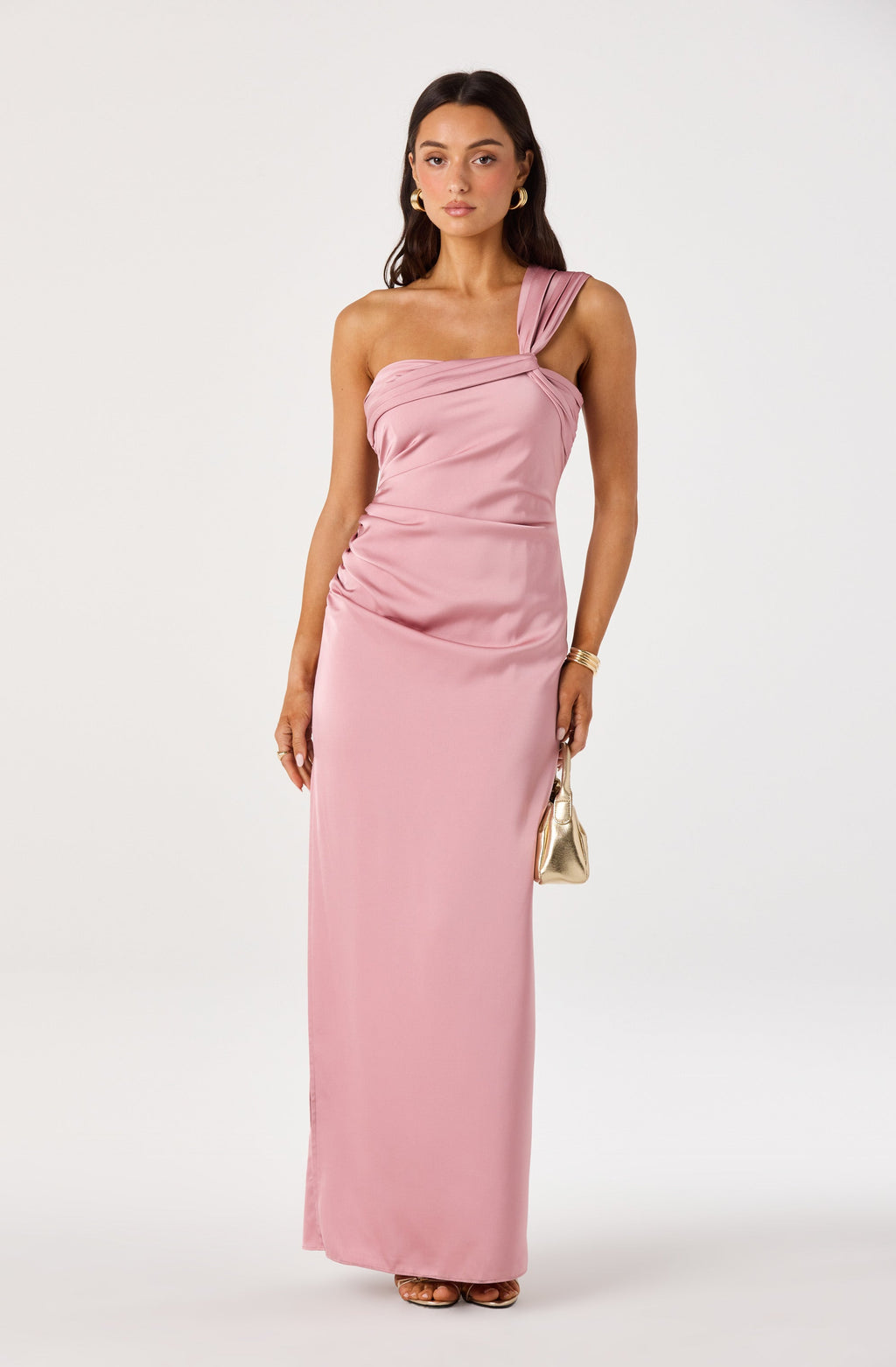 Catori One-Shoulder Ruched Satin Maxi Dress