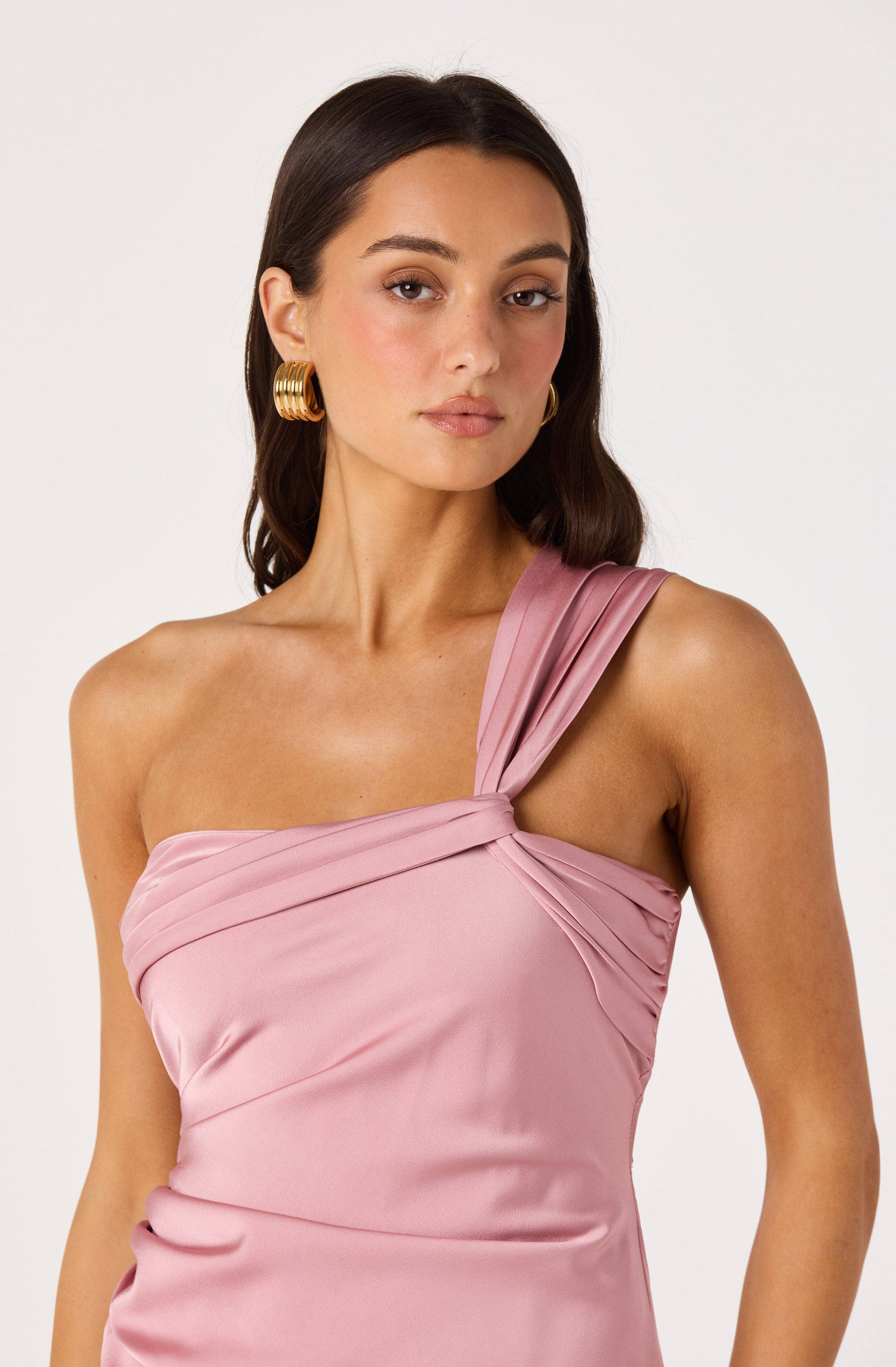 Catori One-Shoulder Ruched Satin Maxi Dress
