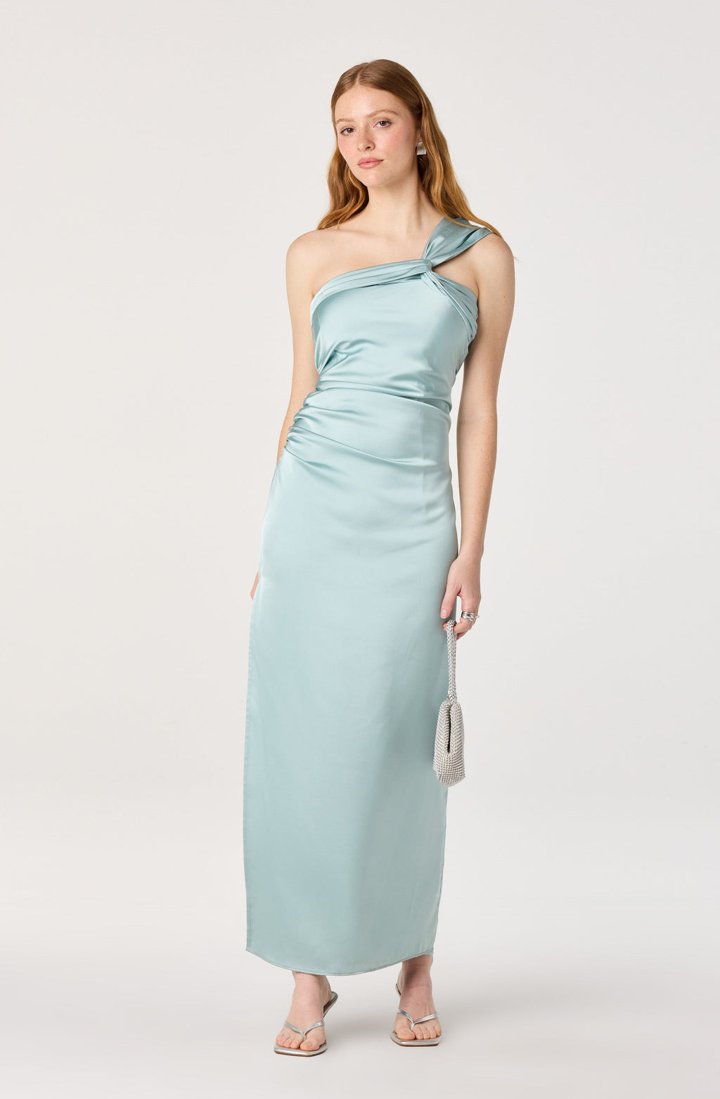 Catori One-Shoulder Ruched Satin Maxi Dress