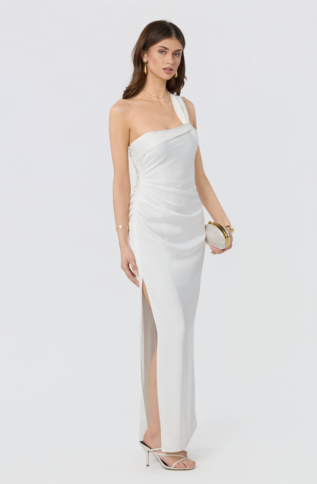 Catori One-Shoulder Ruched Satin Maxi Dress
