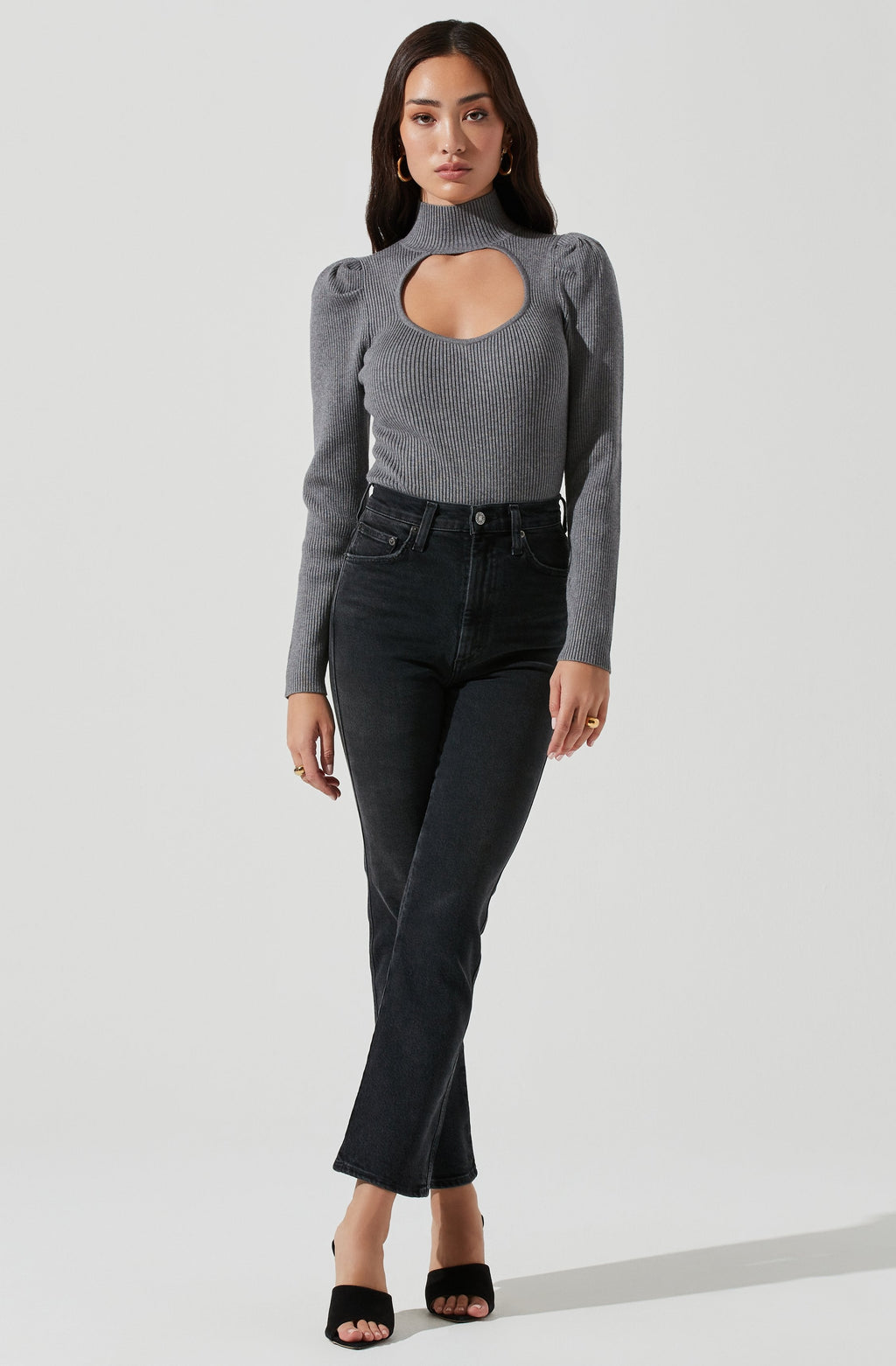 Front Cutout Long Sleeve Sweater Bodysuit