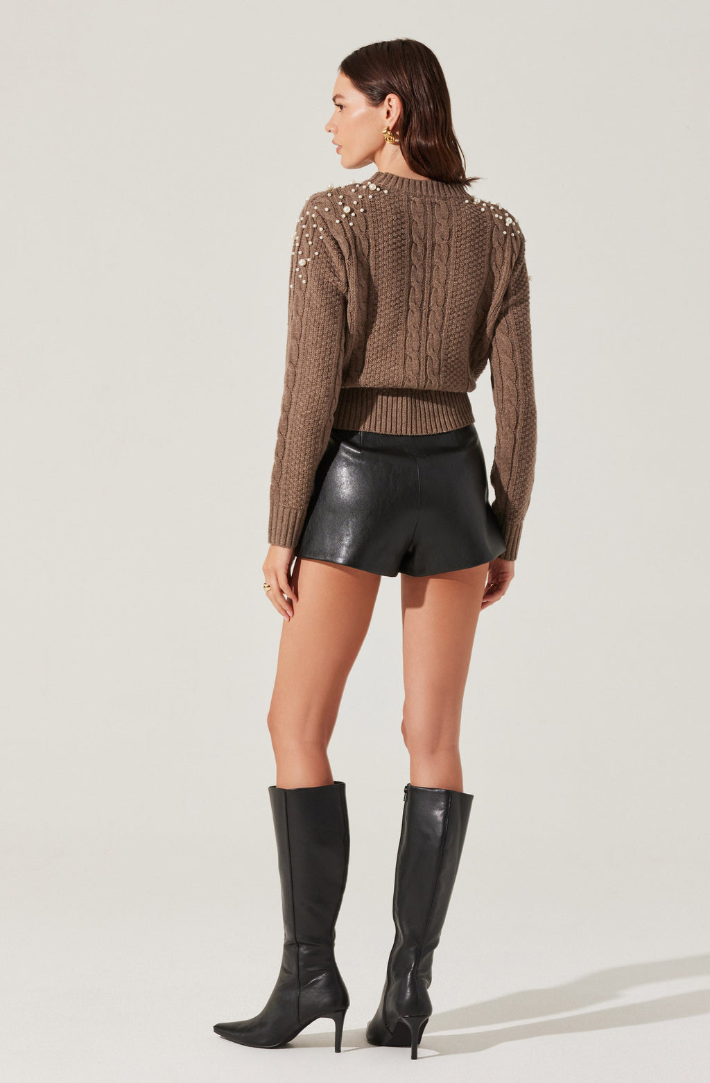 Pearl Embellished Cable Knit Sweater