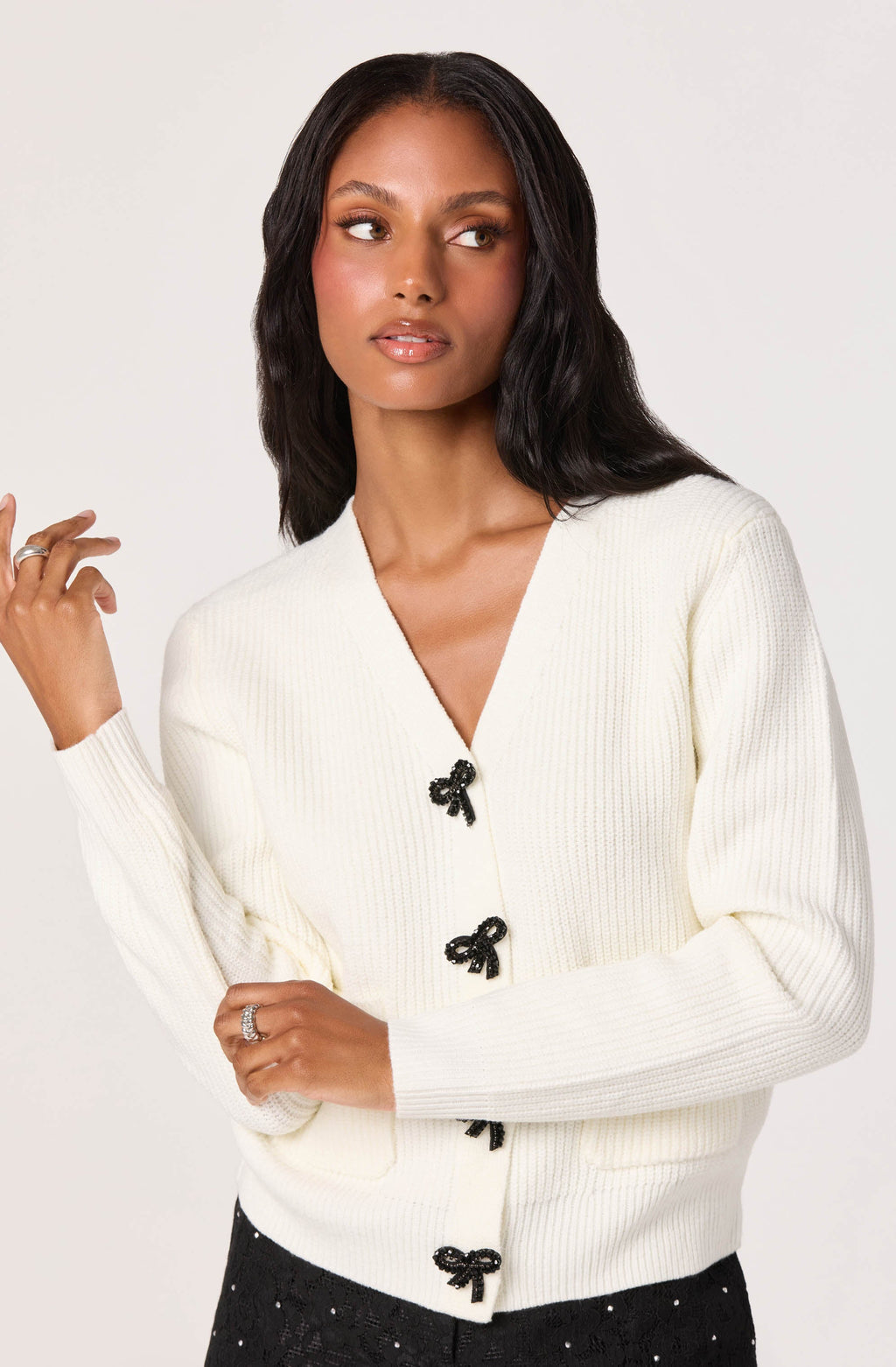 Embellished Bow Button Cardigan