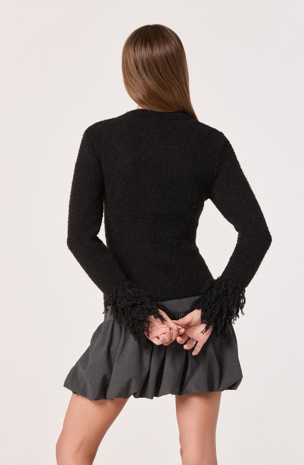 Fringe Sleeve Crewneck Cardigan