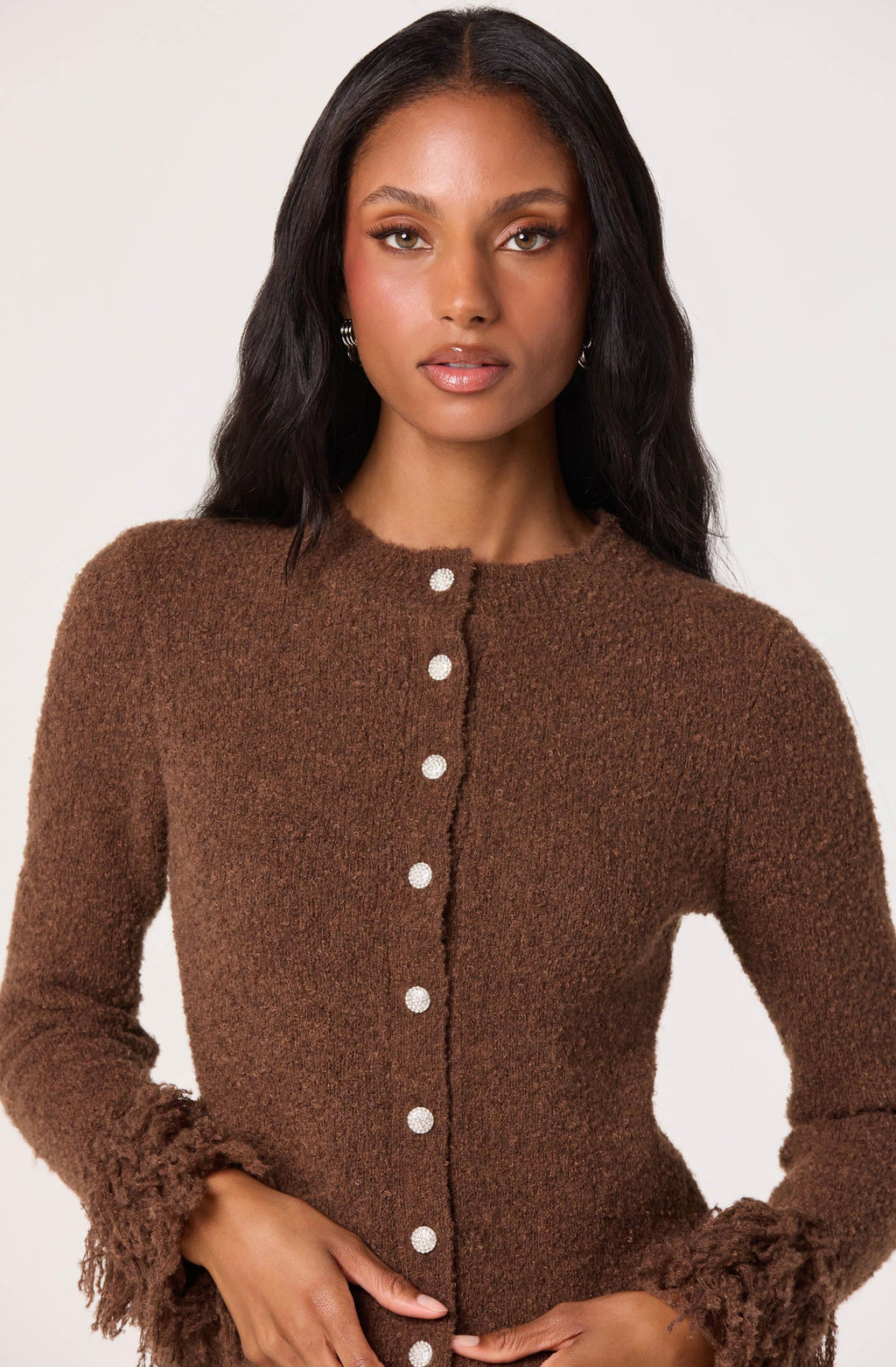 Fringe Sleeve Crewneck Cardigan
