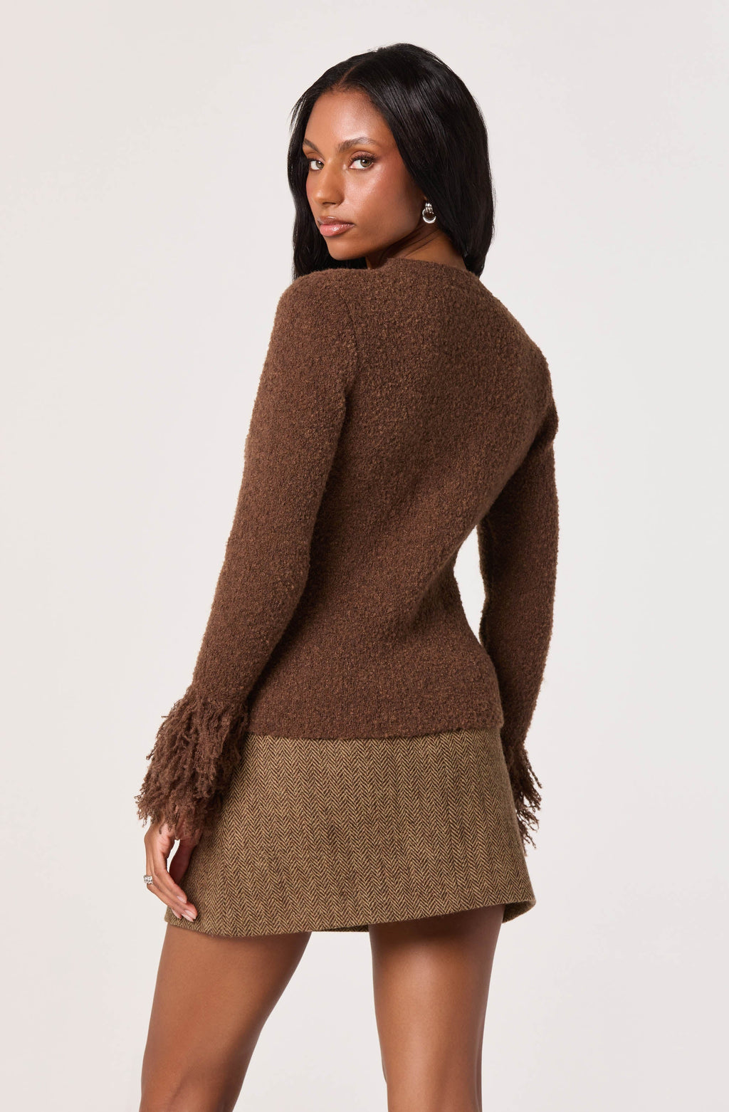 Fringe Sleeve Crewneck Cardigan