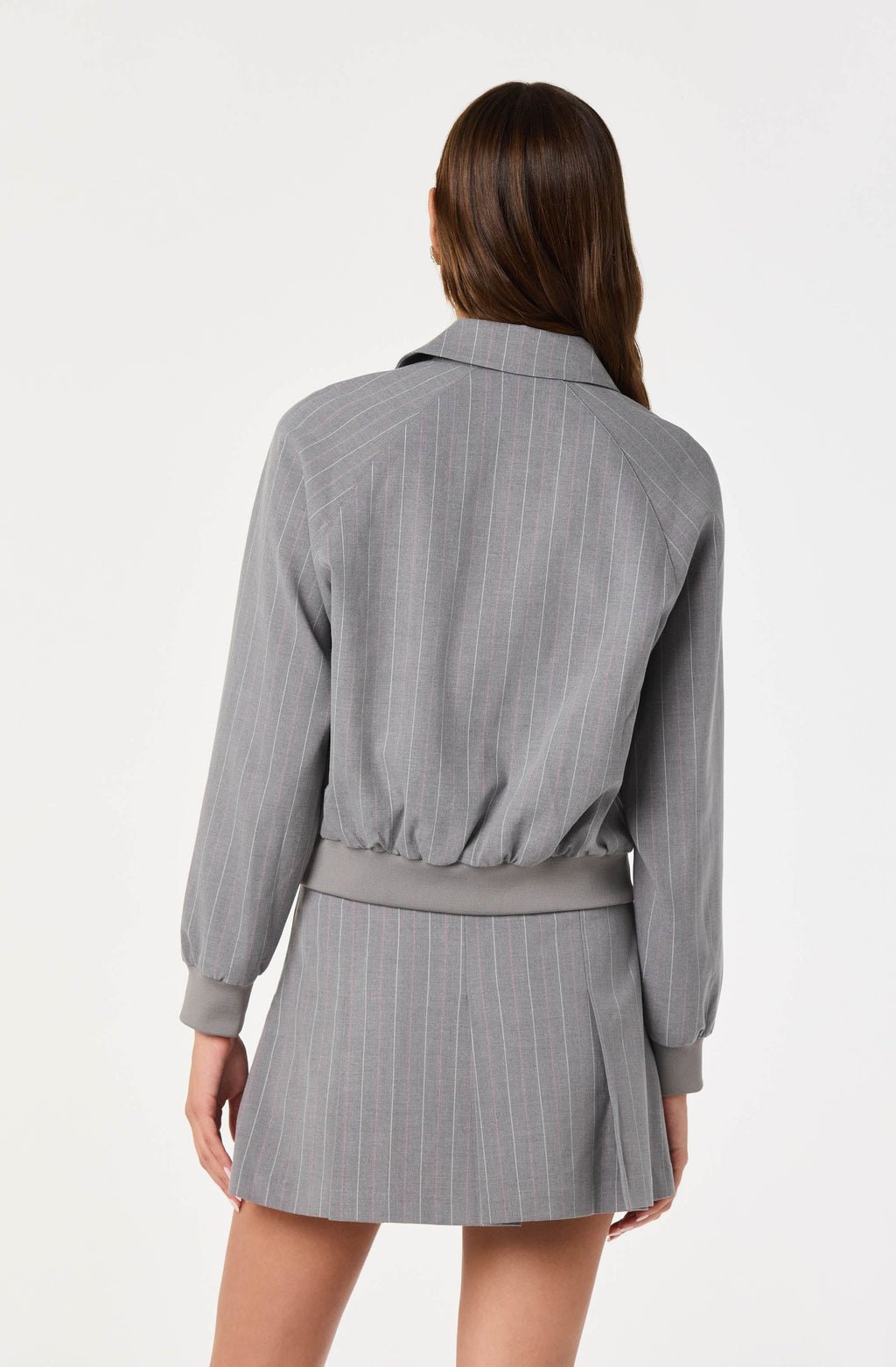 Pinstripe Collared Bomber Jacket