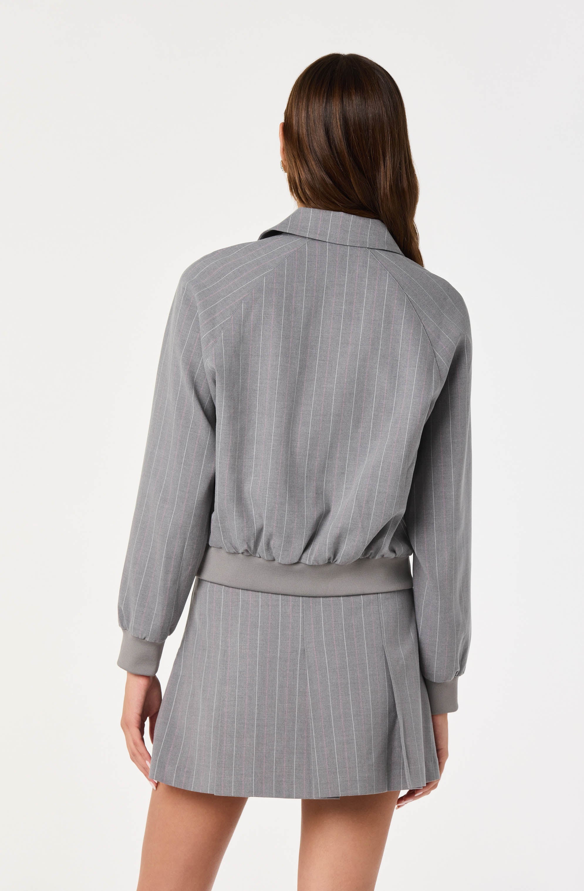 Pinstripe Collared Bomber Jacket