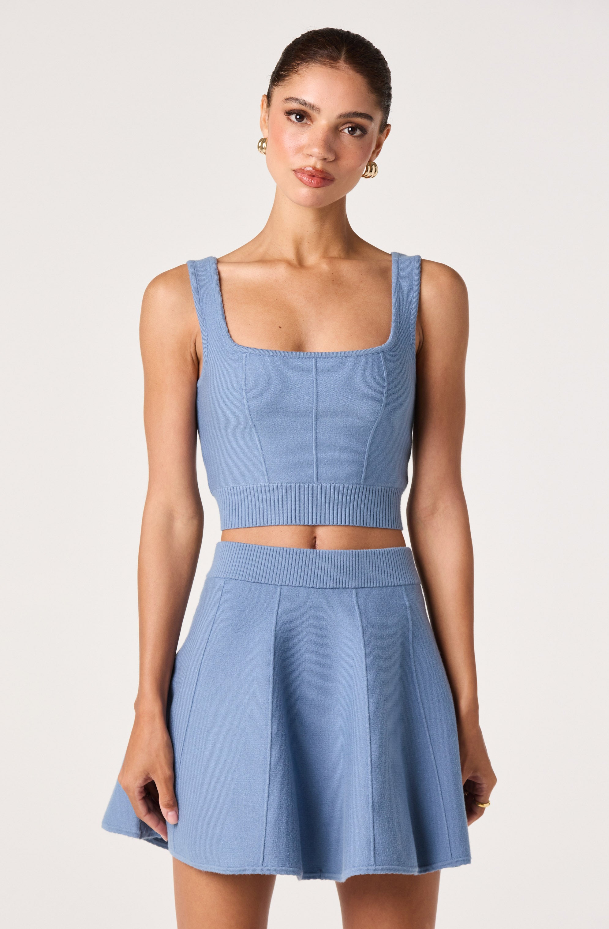 Shaylla Ribbed Square-Neck Cropped Tank