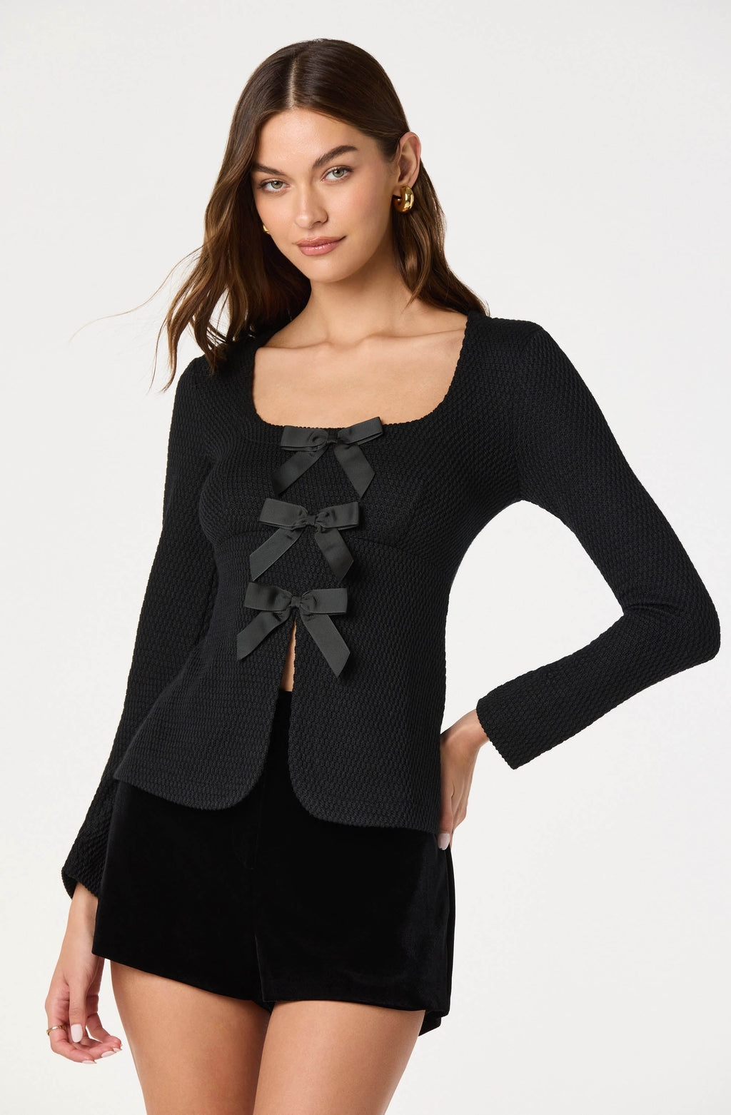 Textured Bow Flyaway Top