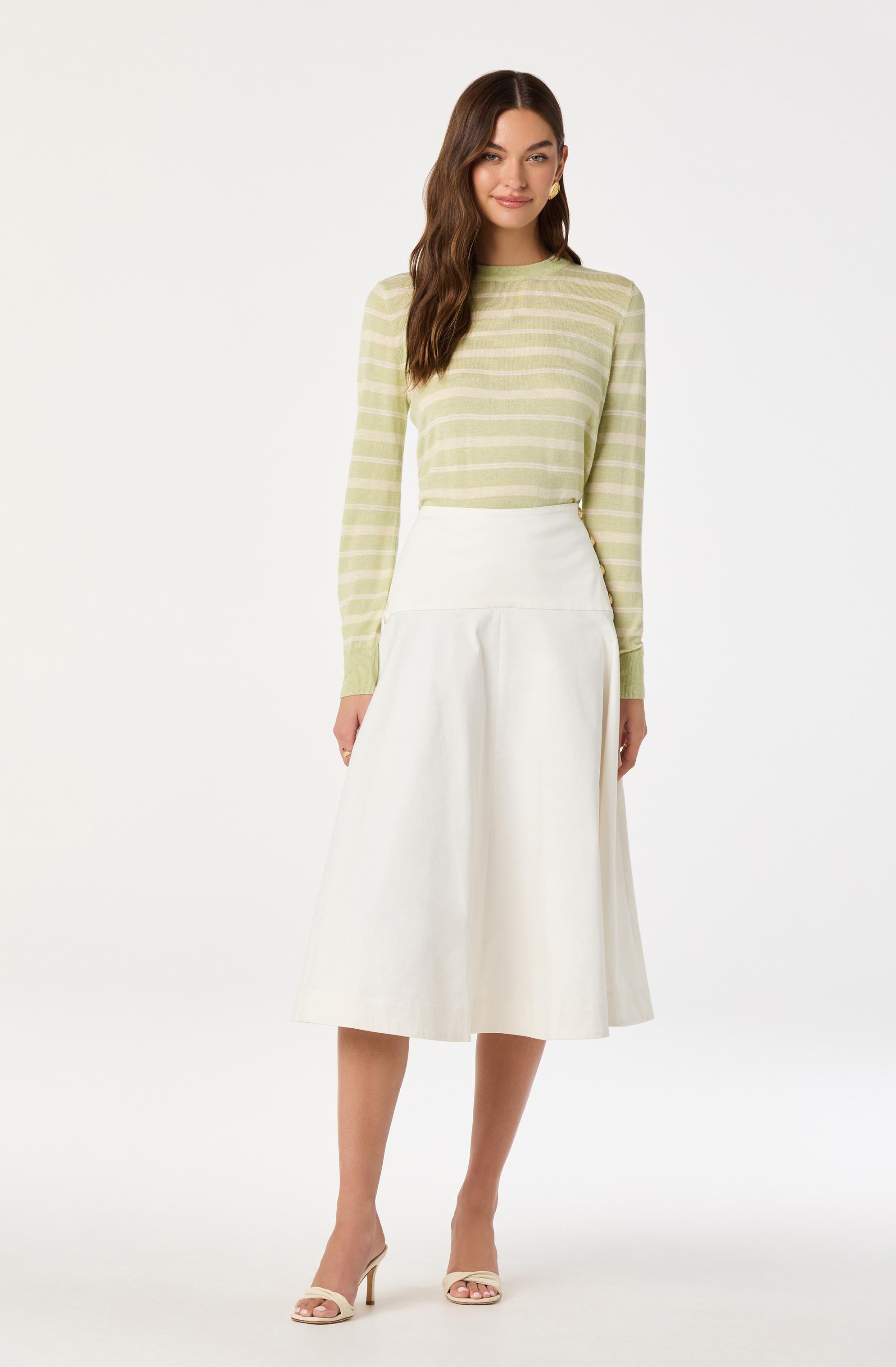 Striped Semi-Sheer Crewneck Sweater