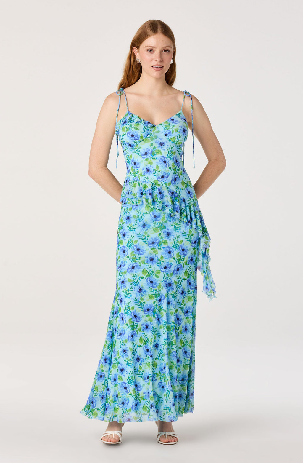 Mejra Floral Ruffle Asymmetric Tank Top