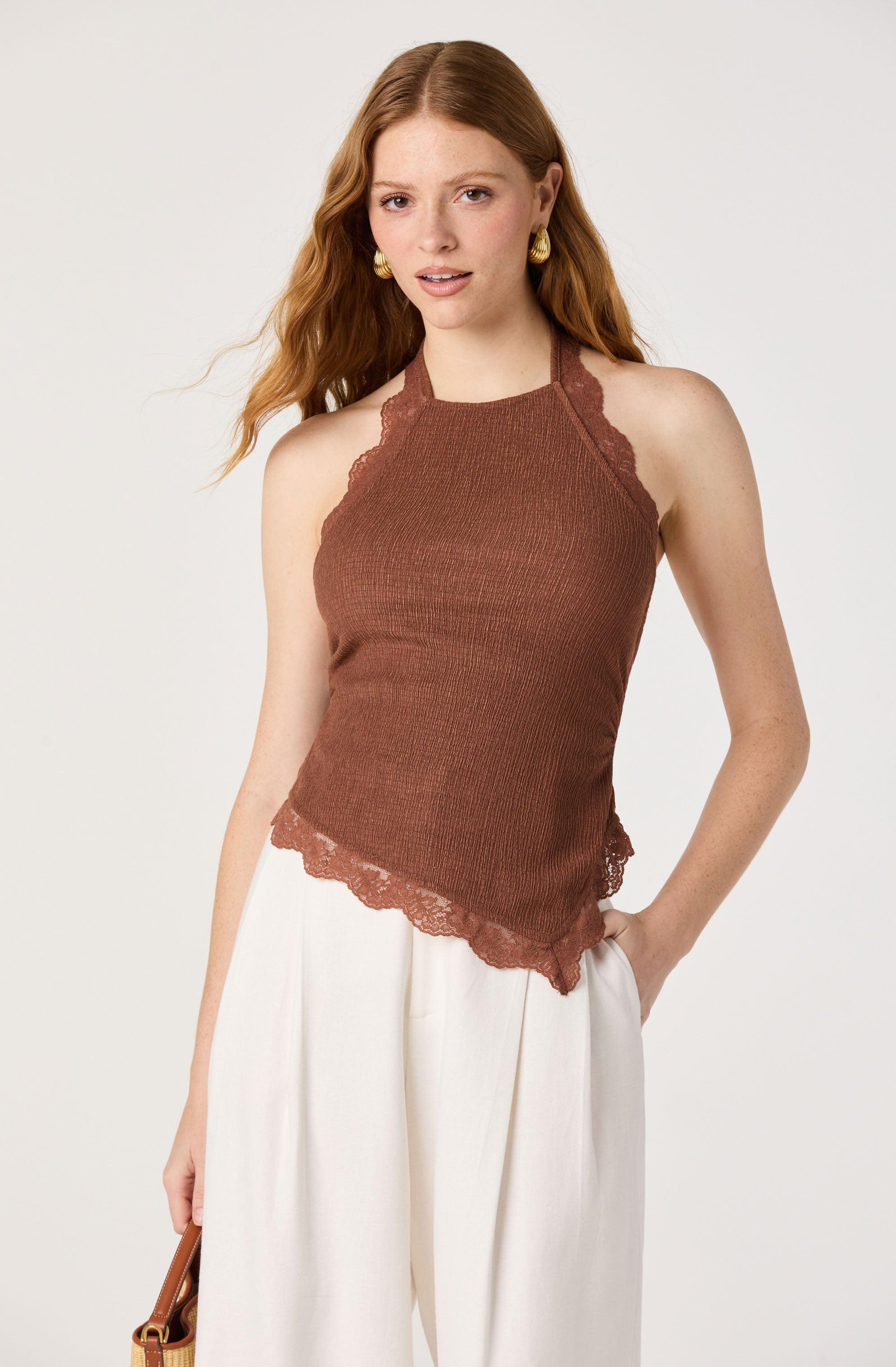 Zoe Lace Trim Halter Top