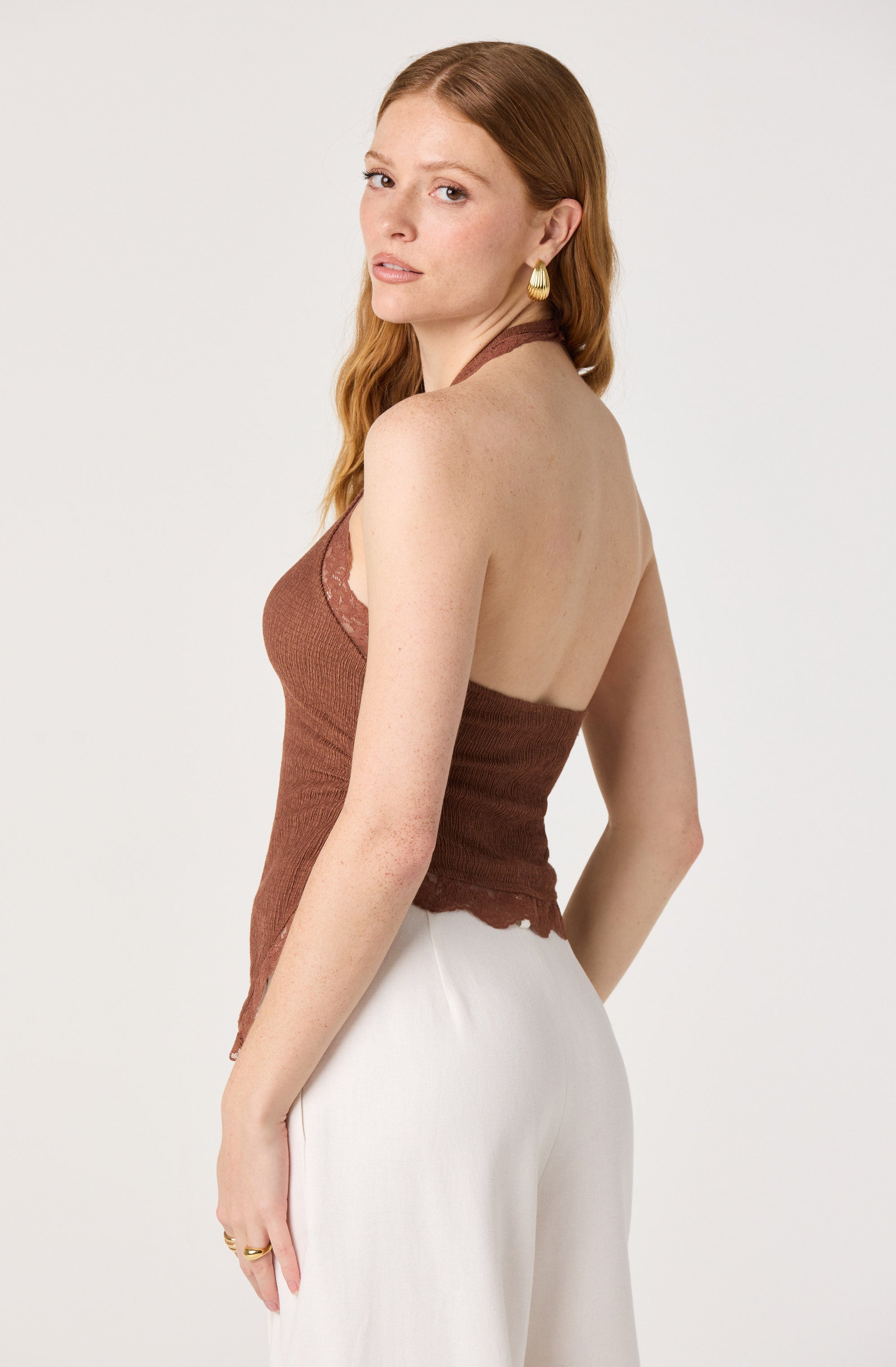 Zoe Lace Trim Halter Top