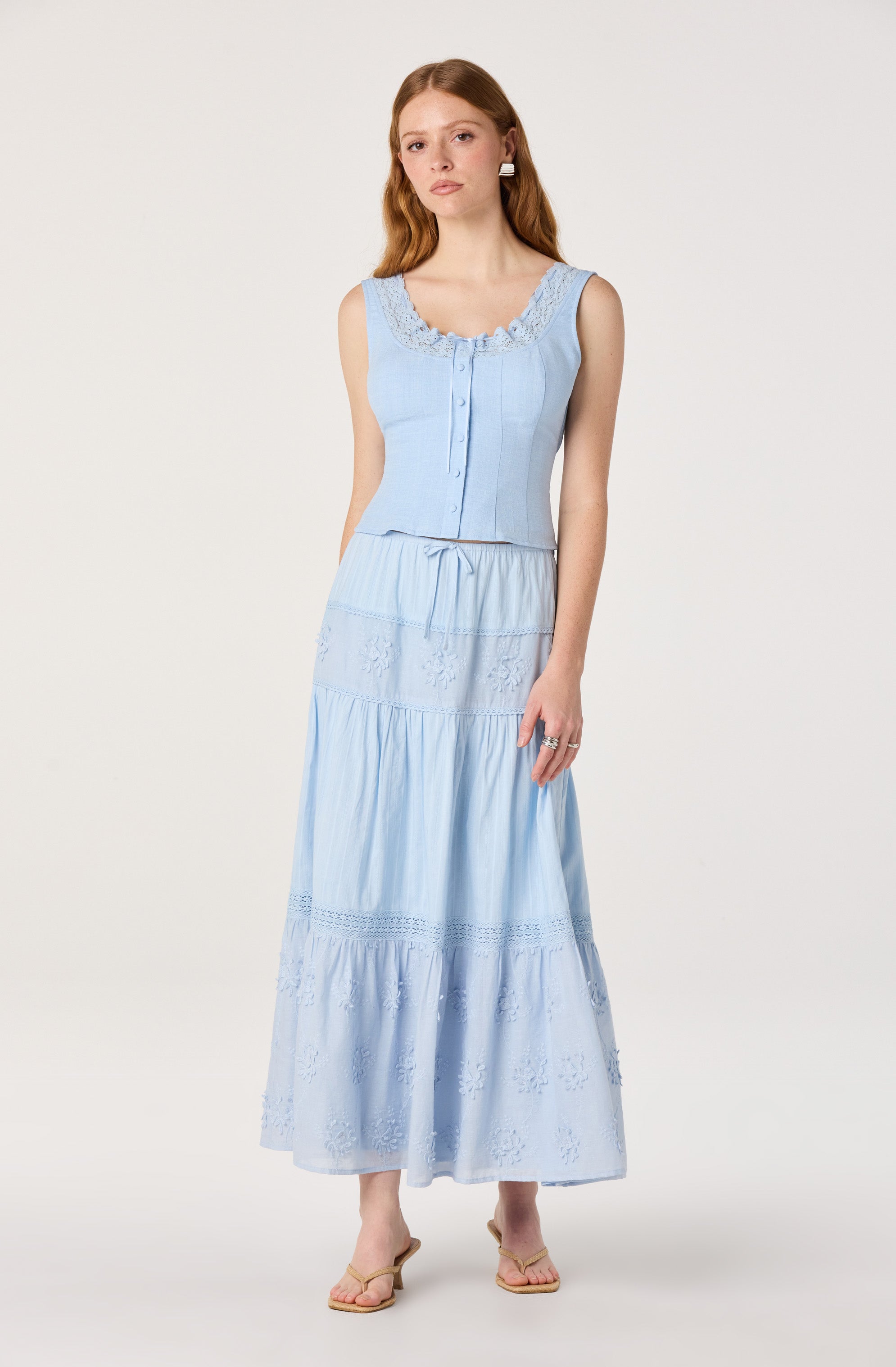 Victoria Crochet Trim Button-Front Top