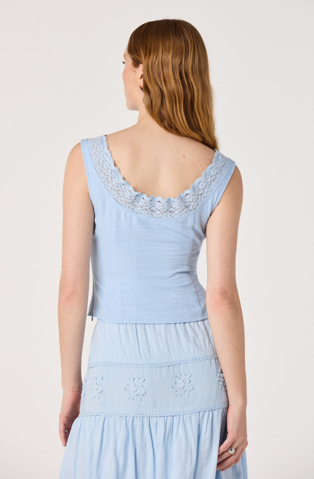 Victoria Crochet Trim Button-Front Top