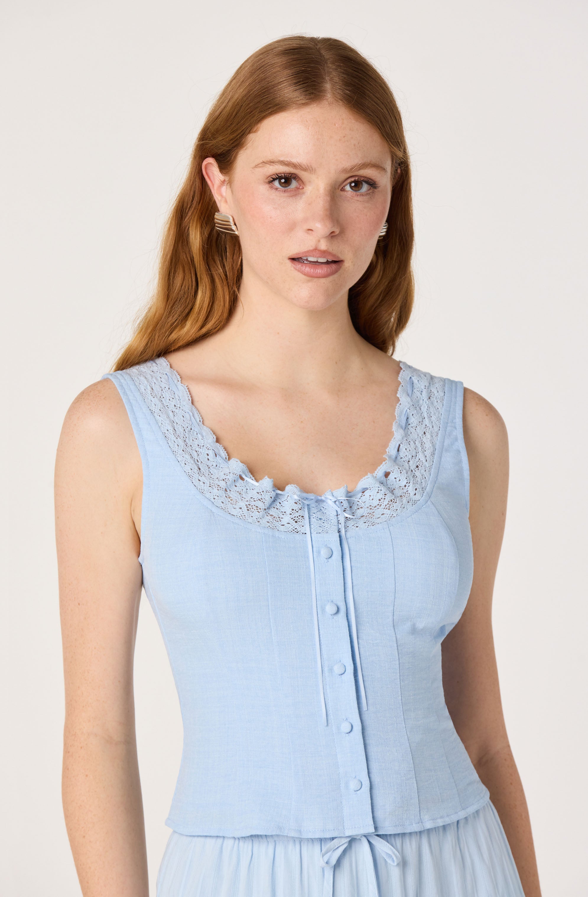 Victoria Crochet Trim Button-Front Top