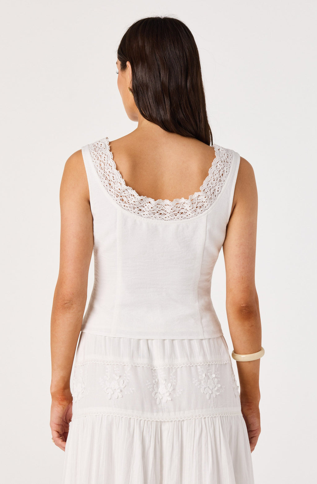 Victoria Crochet Trim Button-Front Top